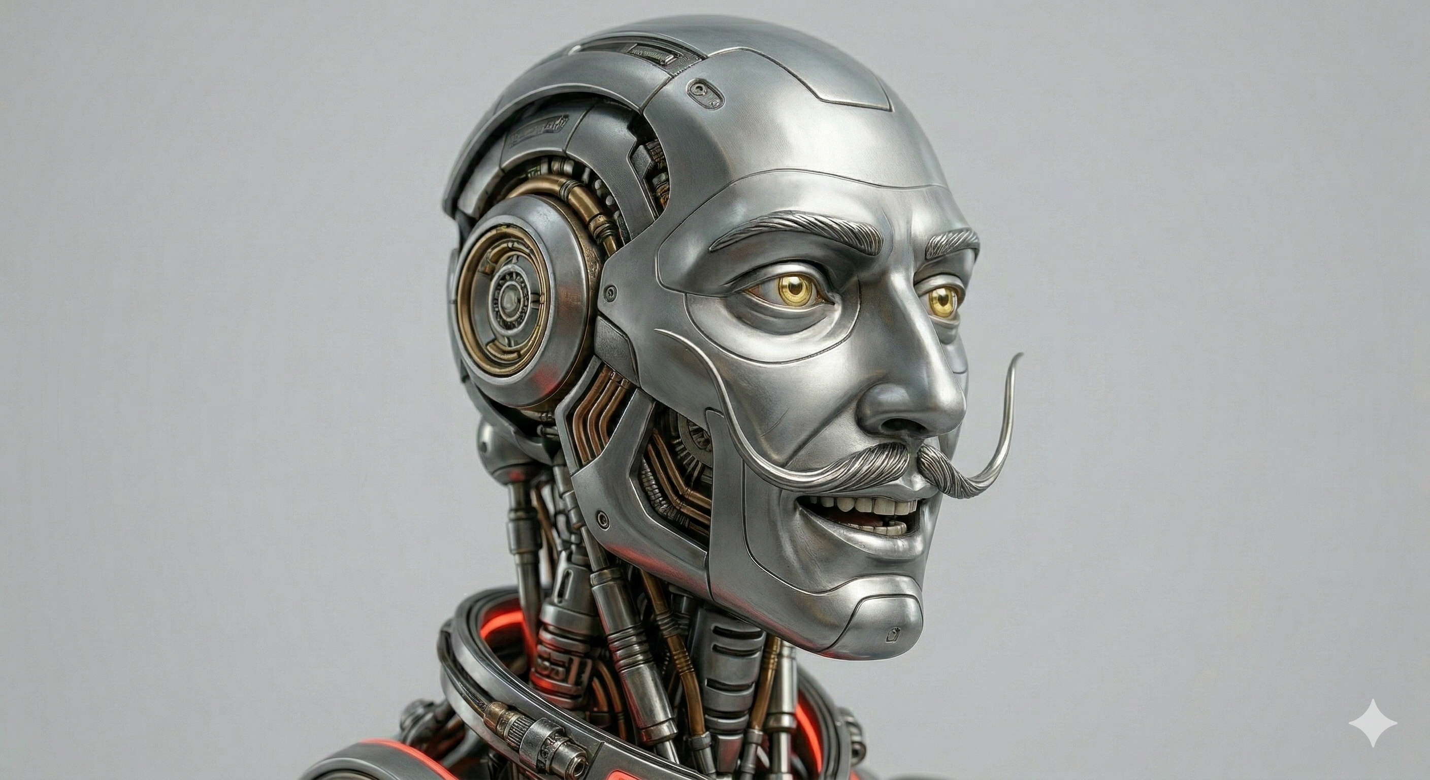 רובוט עם שפם בהשראת סלבדור דאלי – שילוב של אומנות ובינה מלאכותית